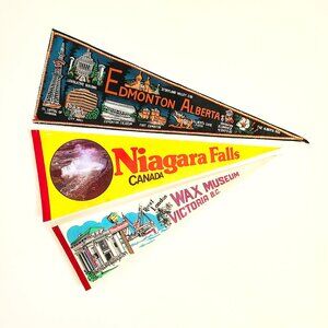 Vintage Felt Pennants, Canada Pennants, Edmonton, Niagara Falls, Victoria Wax